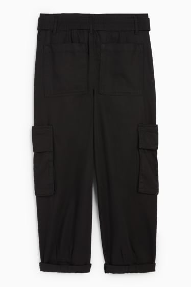 Dámské - Cargo kalhoty s páskem - high waist - tapered fit - černá
