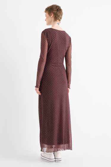 Femmes - Robe en maille-filet - à pois - rouge foncé