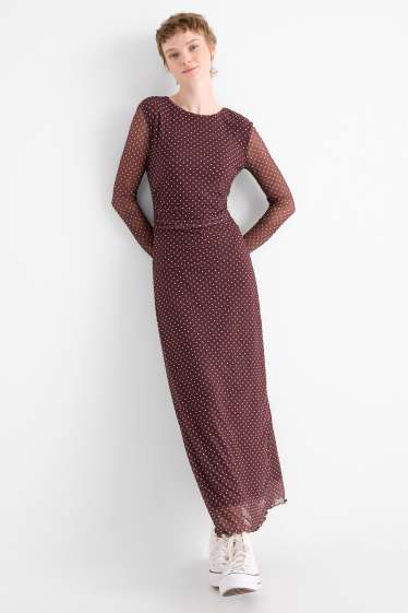 Femmes - Robe en maille-filet - à pois - rouge foncé