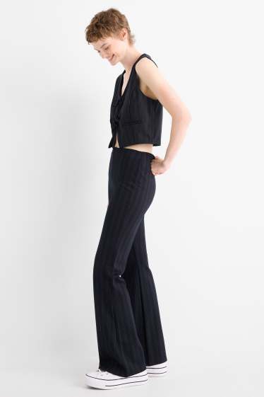 Damen - Jersey-Hose - Mid Waist - Flared - Nadelstreifen - dunkelblau