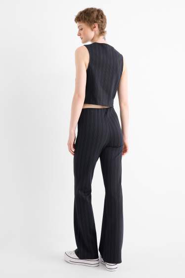 Damen - Jersey-Hose - Mid Waist - Flared - Nadelstreifen - dunkelblau