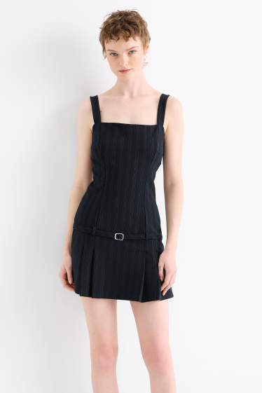 Mujer - Vestido de línea evasé - raya diplomática - azul oscuro