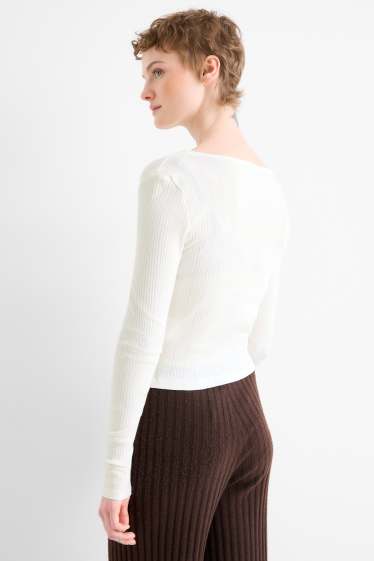 Mujer - Camiseta de manga larga - slim fit - de canalé - blanco