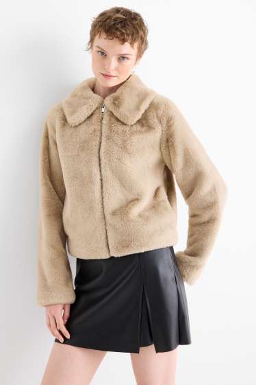 Dames - Jas van imitatiebont - beige