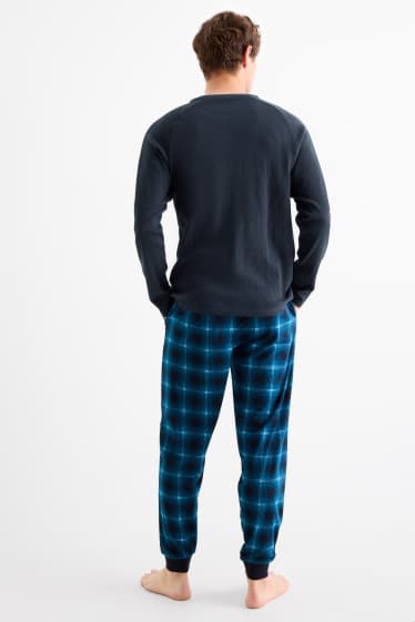 Heren - Pyjama met flanellen broek - donkerblauw