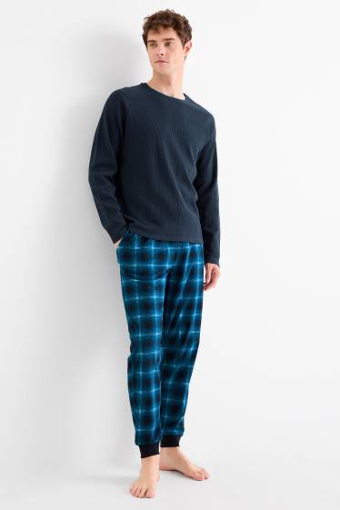 Heren - Pyjama met flanellen broek - donkerblauw
