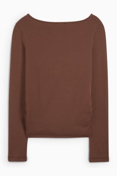 Dames - Longsleeve - slim fit - donkerbruin