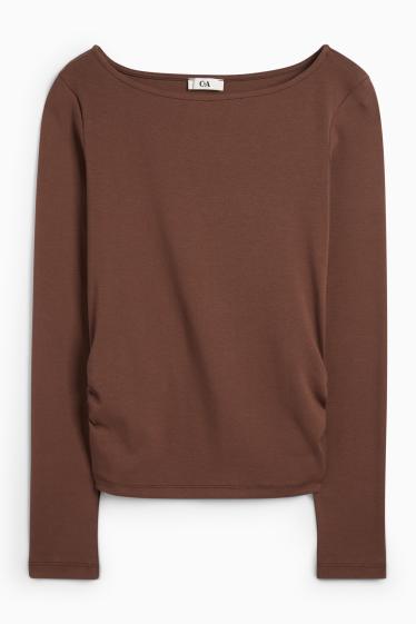 Dames - Longsleeve - slim fit - donkerbruin