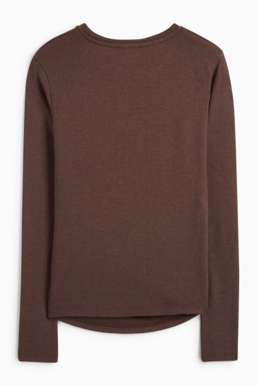 Femei - Tricou cu mânecă lungă - slim fit - maro închis