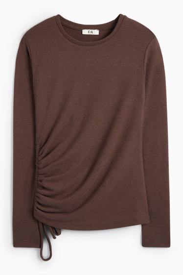 Femei - Tricou cu mânecă lungă - slim fit - maro închis