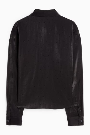 Damen - Satin-Bluse mit Strasssteinen - schwarz