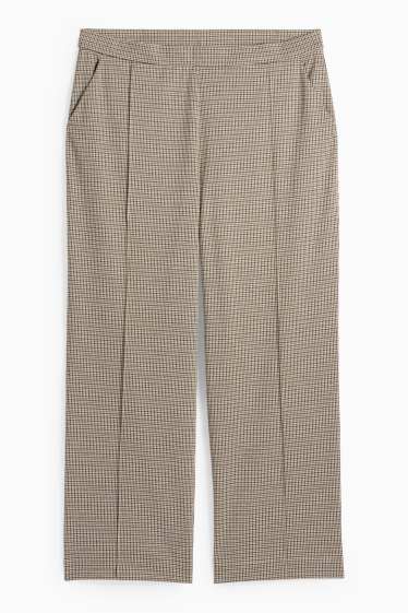 Dámské - Žerzejové kalhoty - high waist - wide leg - kostkované - černá/béžová