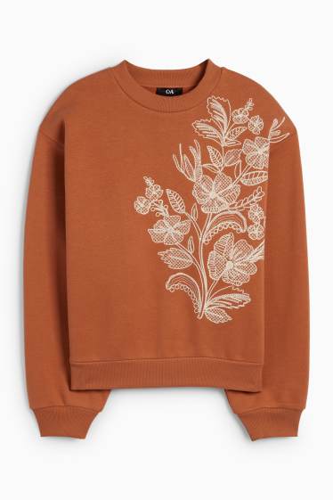 Femmes - Sweat - à fleurs - terracotta