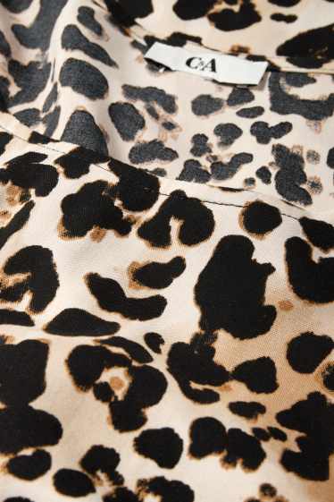 Damen - Bluse - Leo-Print - schwarz / beige