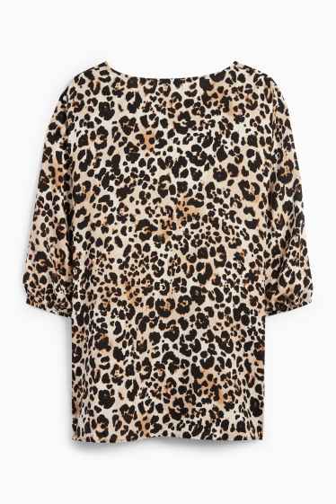 Damen - Bluse - Leo-Print - schwarz / beige