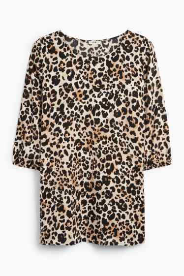 Damen - Bluse - Leo-Print - schwarz / beige