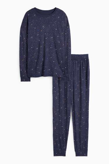 Damen - Pyjama - gemustert - dunkelblau