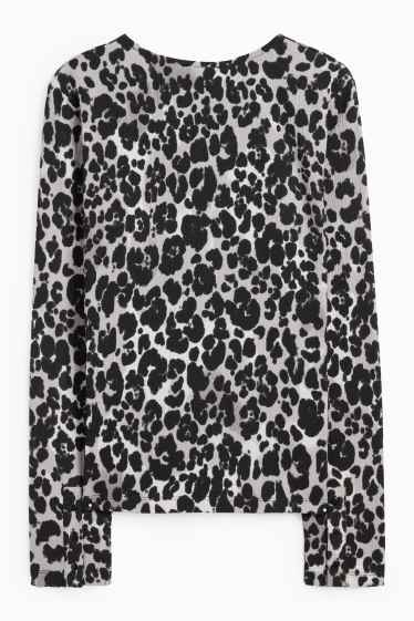 Femei - Tricou cu mânecă lungă - regular fit - imprimeu de leopard - negru / gri