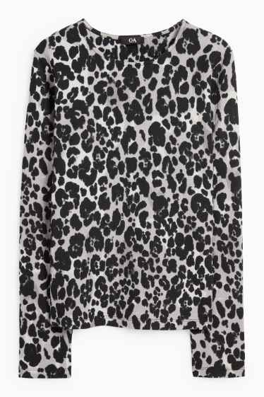 Femei - Tricou cu mânecă lungă - regular fit - imprimeu de leopard - negru / gri