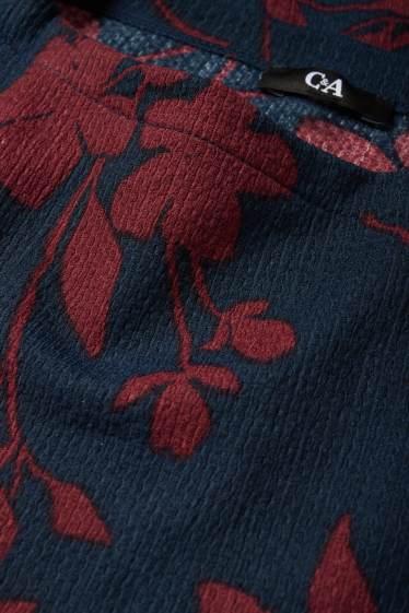 Women - Long sleeve top - regular fit - floral - textured - dark blue