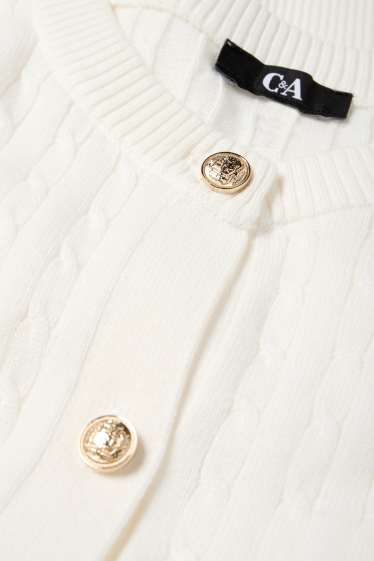 Damen - Strickjacke - Zopfmuster - weiss