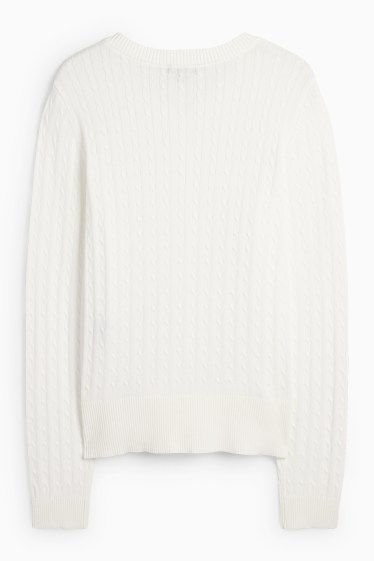 Damen - Strickjacke - Zopfmuster - weiss