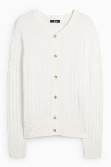 Damen - Strickjacke - Zopfmuster - weiss