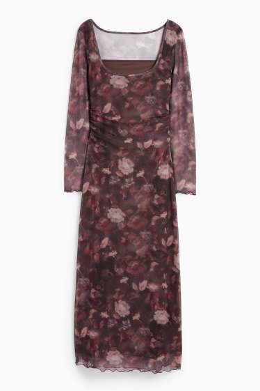 Dona - Vestit de malla - de flors - marró fosc