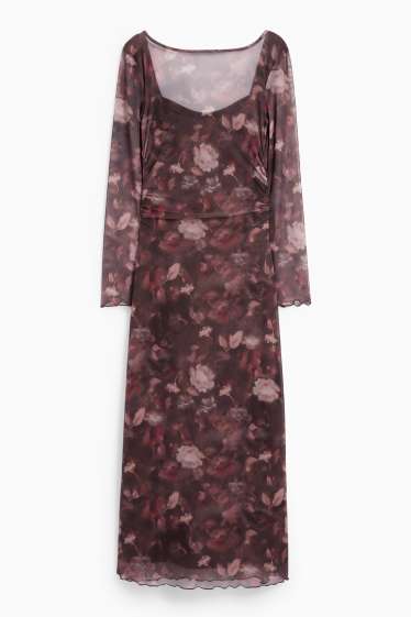 Dona - Vestit de malla - de flors - marró fosc