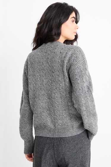 Dames - Gebreid vest - kabelpatroon - grijs-mix