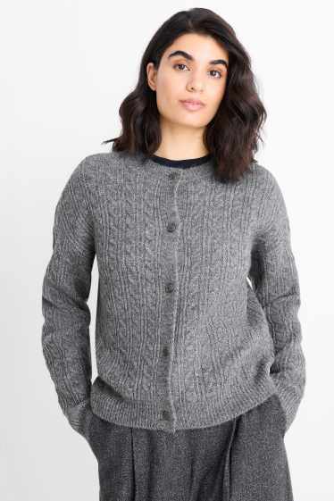 Dames - Gebreid vest - kabelpatroon - grijs-mix