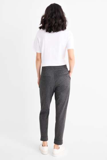 Dámské - Žerzejové kalhoty - mid waist - tapered fit - strukturované - tmavošedá