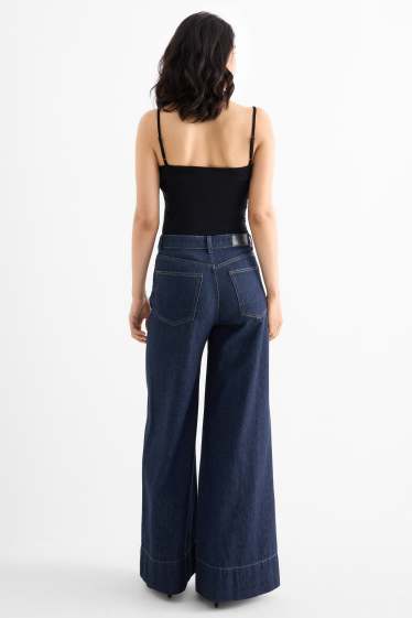 Dames - Wide leg jeans - high waist - jeansdonkerblauw