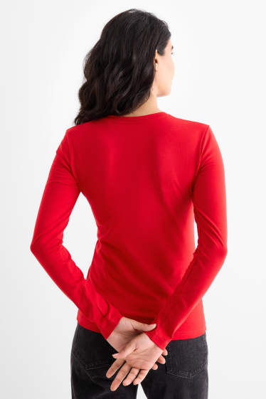 Femmes - Haut basique à manches longues - slim fit - rouge
