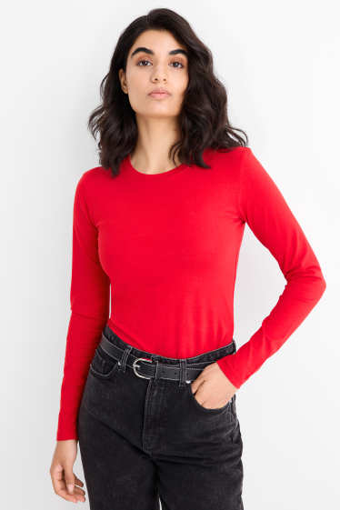 Femmes - Haut basique à manches longues - slim fit - rouge