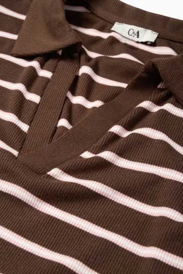 Damen - Crop Poloshirt - Slim Fit - gerippt - gestreift - dunkelbraun