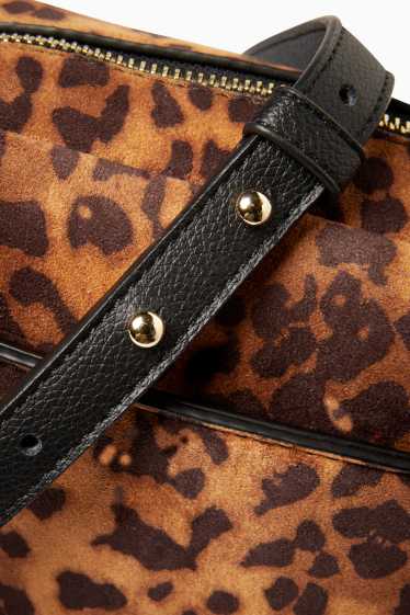 Dames - Schoudertas met afneembare draagriem - luipaardvelprint - zwart / beige