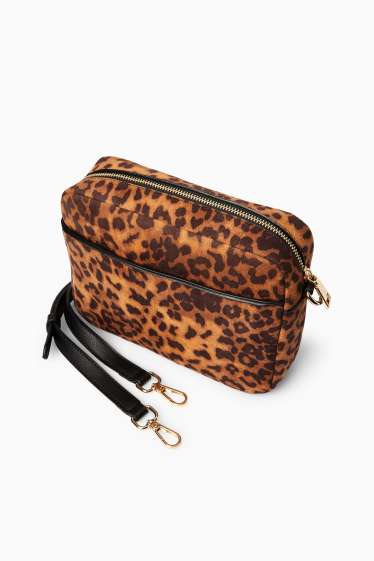 Dames - Schoudertas met afneembare draagriem - luipaardvelprint - zwart / beige