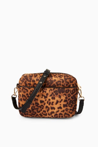 Dames - Schoudertas met afneembare draagriem - luipaardvelprint - zwart / beige