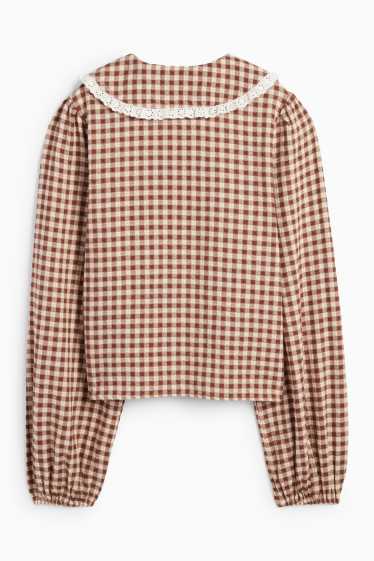 Women - Blouse - check - brown