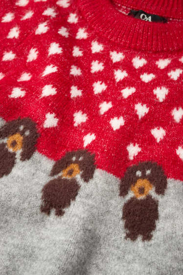 Dames - Trui - rood / grijs