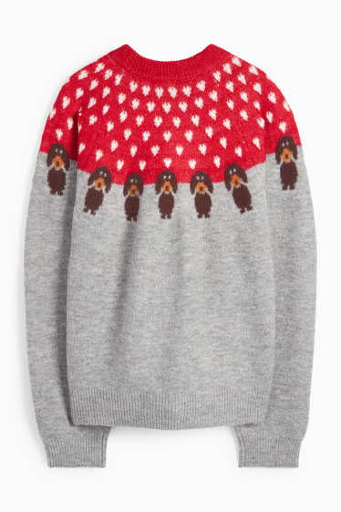 Dames - Trui - rood / grijs