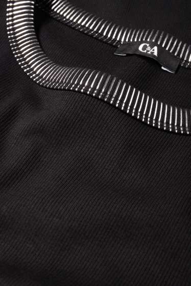 Damen - Langarmshirt - Slim Fit - gerippt - schwarz