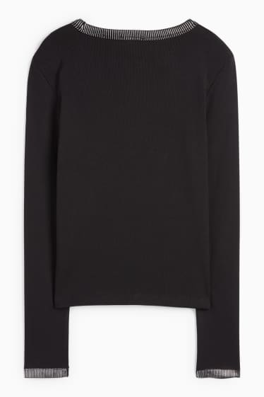 Damen - Langarmshirt - Slim Fit - gerippt - schwarz