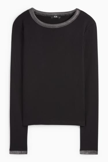 Damen - Langarmshirt - Slim Fit - gerippt - schwarz