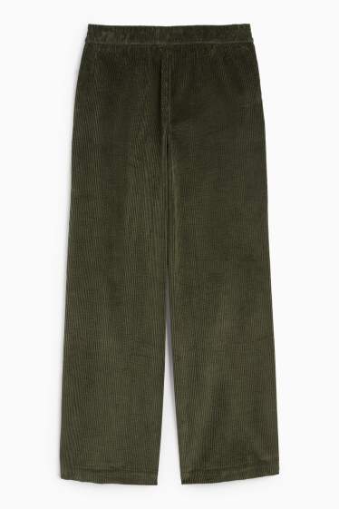 Donna - Pantaloni in velluto - vita media - gamba ampia - verde scuro