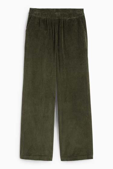 Donna - Pantaloni in velluto - vita media - gamba ampia - verde scuro
