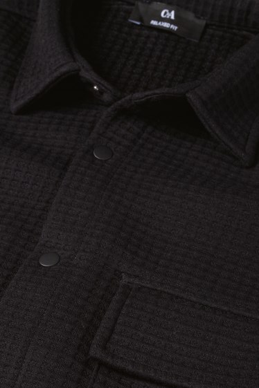 Men - Shirt jacket - relaxed fit - kent collar - textured - black