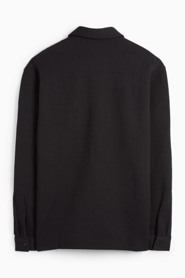Men - Shirt jacket - relaxed fit - kent collar - textured - black