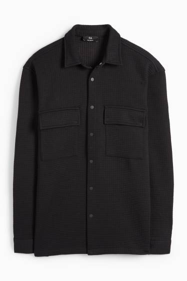 Men - Shirt jacket - relaxed fit - kent collar - textured - black